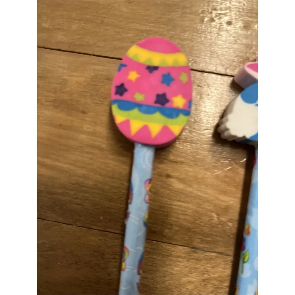 Vintage Lisa Frank Lot 6 NOS Pencils With Toppers Chick Egg Bear Egg Flower 90s